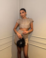 Beaded Set With Velvet Bow